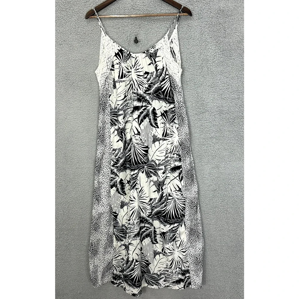 Aerie Maxi Dress Womens XS Black‎ Palm Leaves Oversized Gauzy Cotton Beach Boho